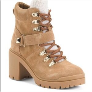 Marc Fisher $159‎ Nature Suede Sherpa Lug Sole Hiker Ankle Boots Sz 7.5. BNWOB